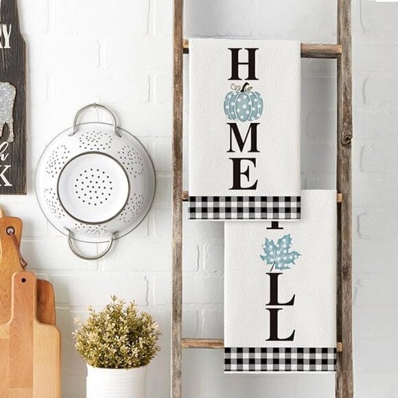 Buffalo Plaid Blue Pumpkin Home Fall Kitchen Towels Dish Towels, 18x26 - Picture 6 of 6